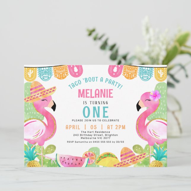 Kids Multicolored Taco 'bout a Party Birthday Invitation (Standing Front)