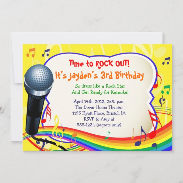 Kids Music / Singing / Karaoke Colourful Invitatio Invitation (Front)
