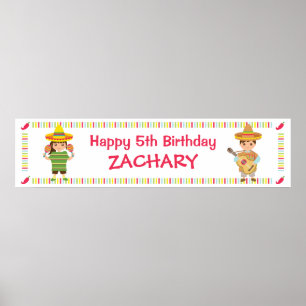 Kids Musical Mexican Fiesta Birthday Party Banner Poster