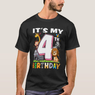 Kids My 4th Birthday Zoo Jungle Safari 4 Years Old T-Shirt