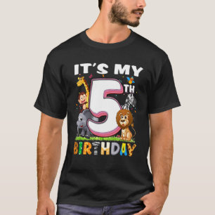 Kids My 5th Birthday Zoo Jungle Safari 5 Years Old T-Shirt