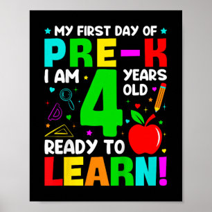 Kids My First Day Of Pre-k 4 Years Old First Day O Poster