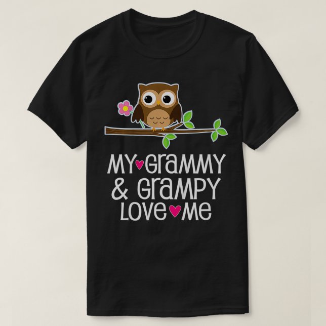 Kids My Grammy and Grampy Love Me Owl  T-Shirt (Design Front)