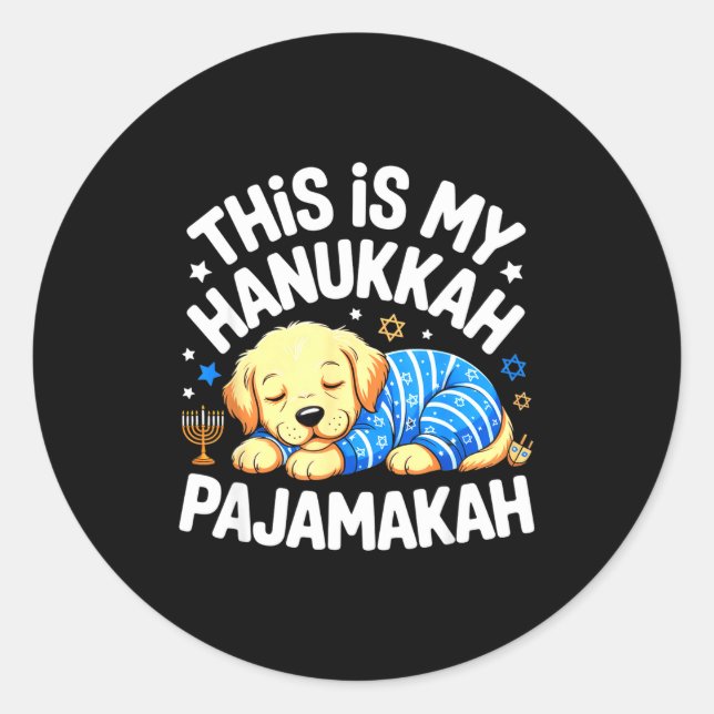 Kids My Hanukkah Pajamas Pajamakah Puppy Hanukkah  Classic Round Sticker (Front)