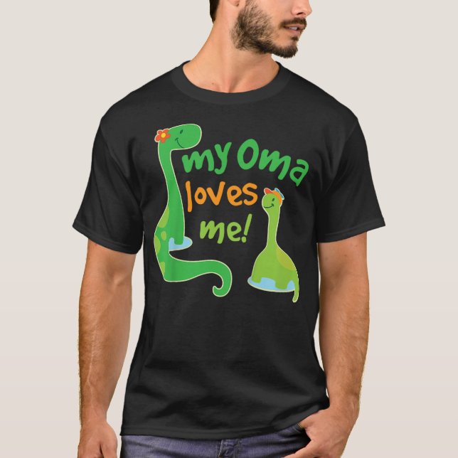 Kids My Oma Loves Me Grandson Dinosaur T-Shirt (Front)