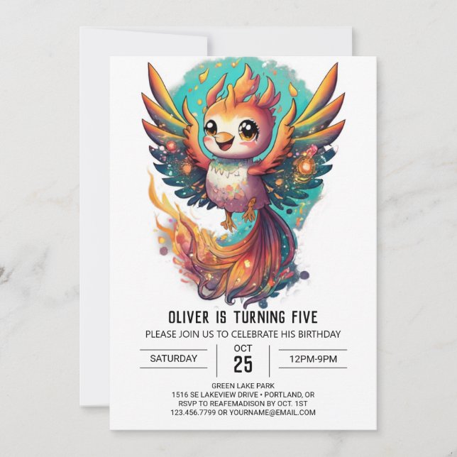 Kids Mythical Phoenix Boho Birthday Invitation (Front)