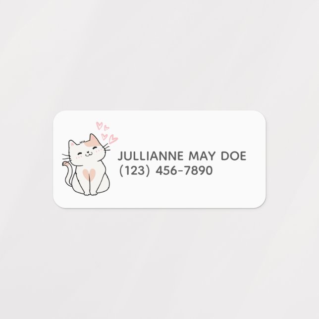 Kids Name and Phone Cute Cat Label (Design 1)