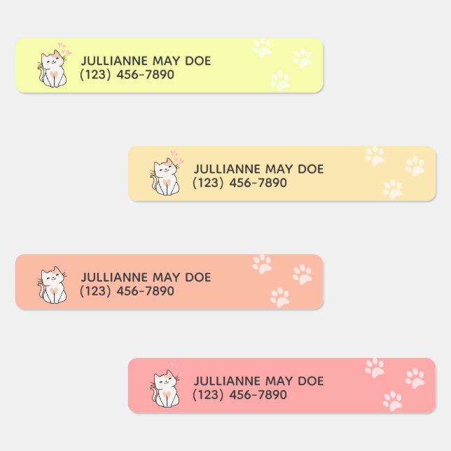 Kids Name and Phone Cute Cat Waterproof (Group)