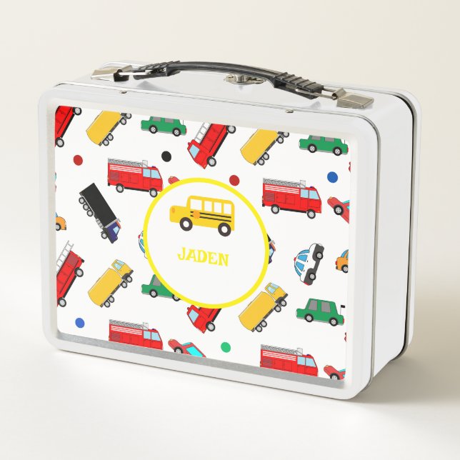 Kids Name Backpack Car Race Back To School Metal Lunch Box (Back)