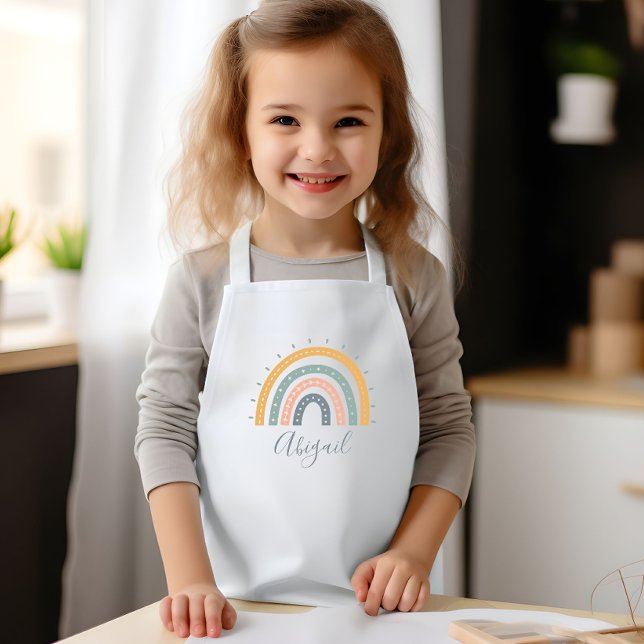 Kids Name Boho Pastel Earth Tones Kids Apron (Creator Uploaded)