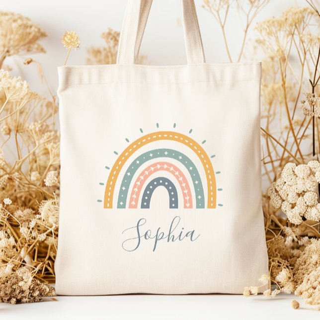 Kids Name Boho Pastel Earth Tones Tote Bag (Creator Uploaded)