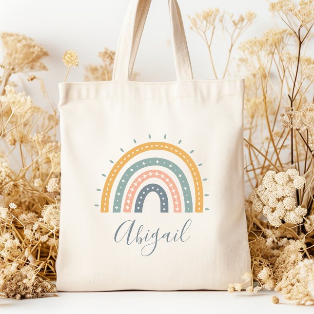 Kids Name Boho Pastel Earth Tones Tote Bag (Creator Uploaded)