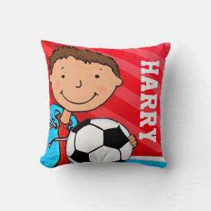Kids name boys football soccer red blue pillow