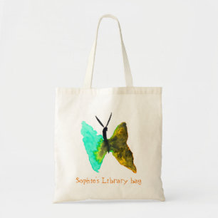 Kid's name cute aqua butterfly library bag