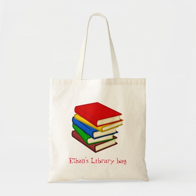 Kid's name cute books library bag (Front)
