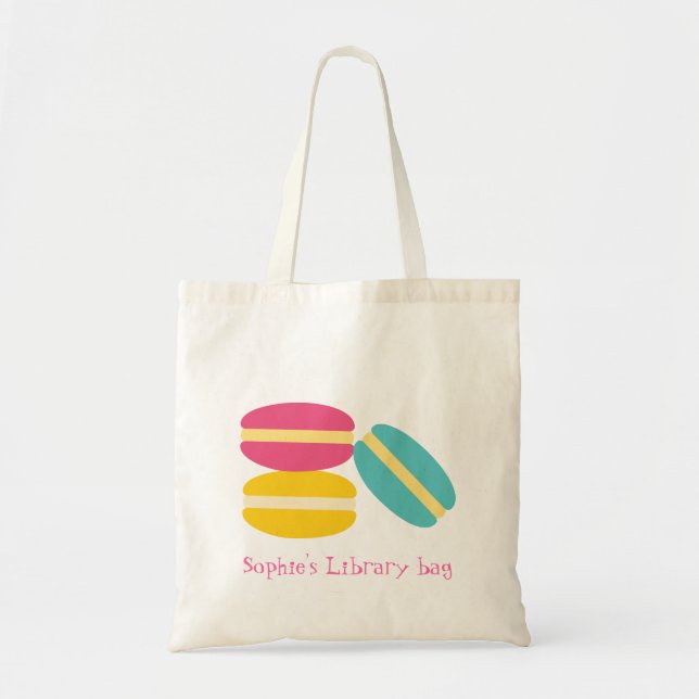 Kid's name cute macaron cake book library bag (Front)