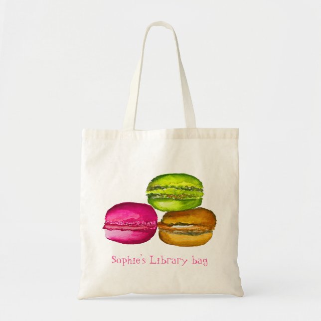 Kid's name cute macaron cake book library bag (Front)