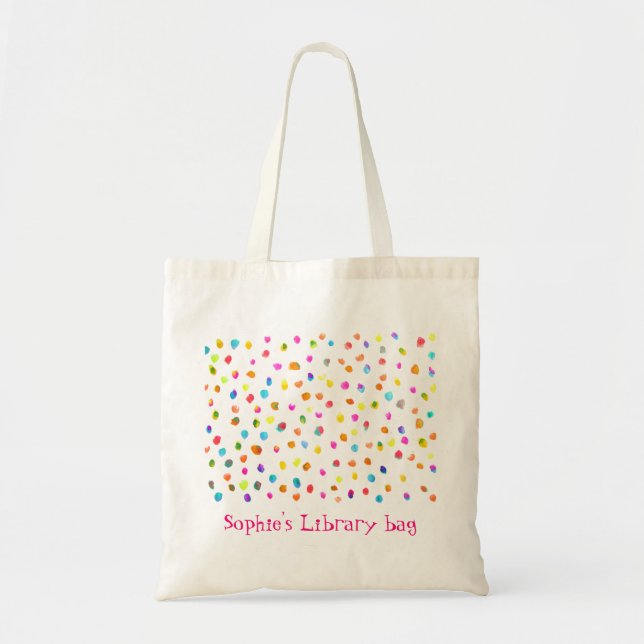 Kid's name cute polka dot paint book library bag (Front)