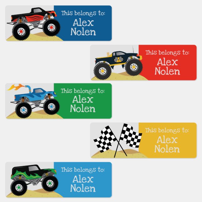 Kids Name Labels for School Supplies Monster Truck (Group)
