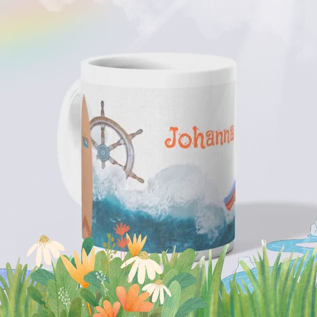 Kids Name Nautical Unicorn Rainbow  Coffee Mug (Rainbow Unicorn Ocean Theme with Name Coffee Mug ©Susanne Sachers - Sunny Mind 🌞)