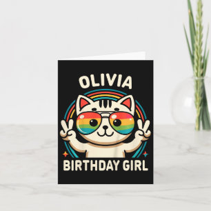 Kids Name Olivia Birthday Girl Cat  Card