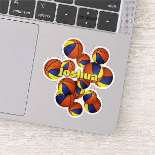 kids name on blue gold team colours basketballs