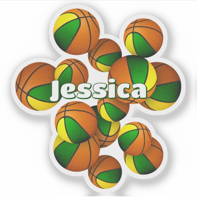 kids name on green gold team colours basketballs (Front)