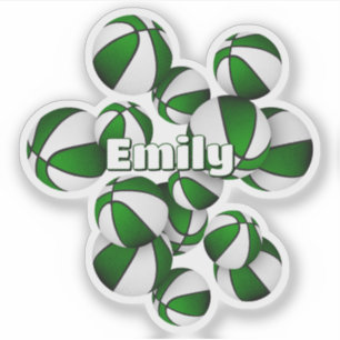 kids name on green white team colours basketballs