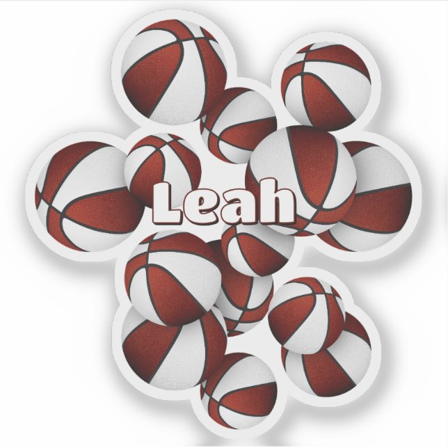 kids name on maroon white team colours basketballs (Front)