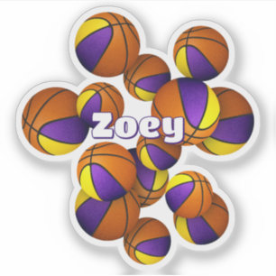 kids name on purple gold team colours basketballs
