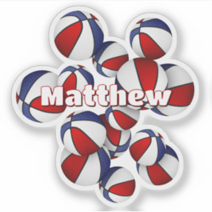 kids name on red white blue basketballs