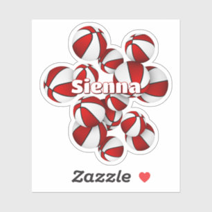 kids name on red white team colours basketballs