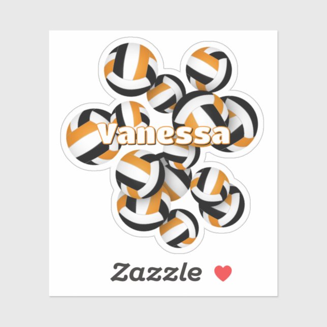 kids name orange black team colours volleyballs (Sheet)