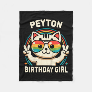 Kids Name Peyton Birthday Girl Cat Fleece Blanket