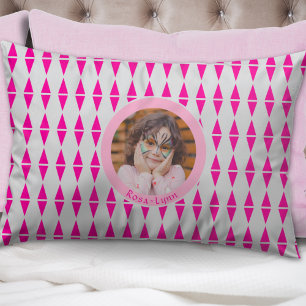 Kids Name Photo Grey Pink Custom Pillowcase