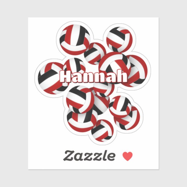 kids name red black team colours volleyballs (Sheet)