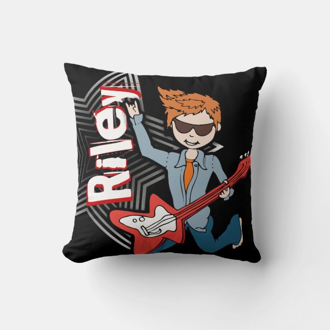 Kids name rockstar guitar boy black & red pillow (Front)