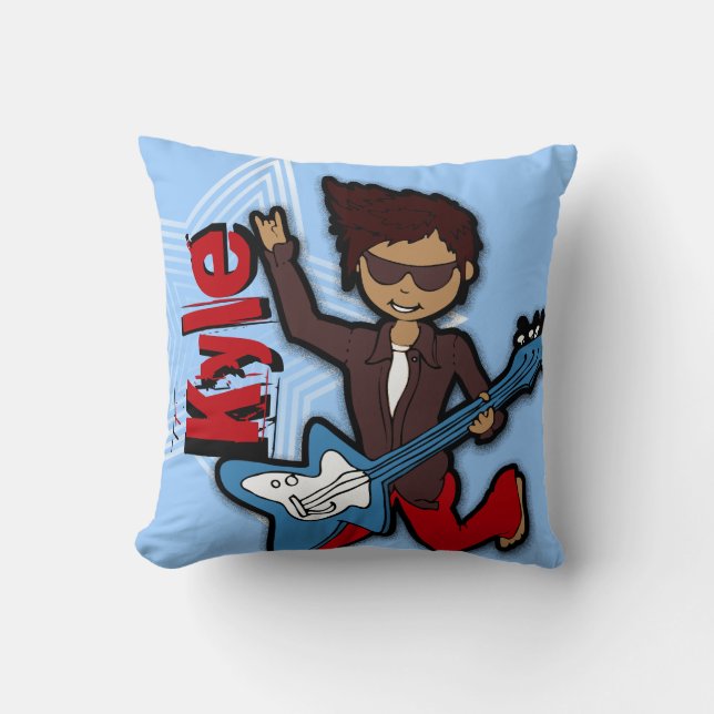 Kids name rockstar guitar boy blue pillow (Front)