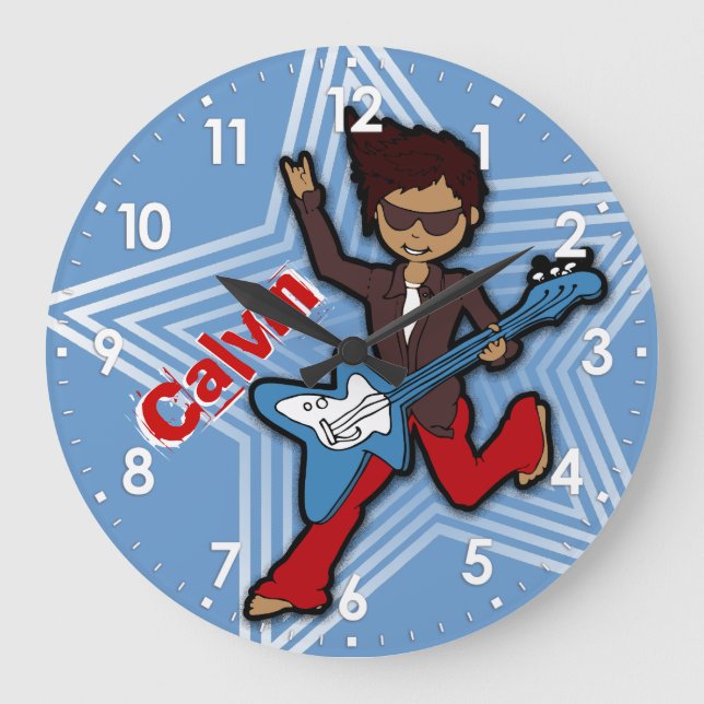 Kids name rockstar guitar boy boy clock (Front)