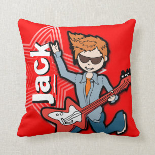 Kids name rockstar guitar boy bright red pillow