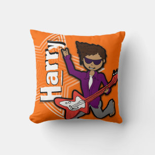 Kids name rockstar guitar boy orange & grey pillow
