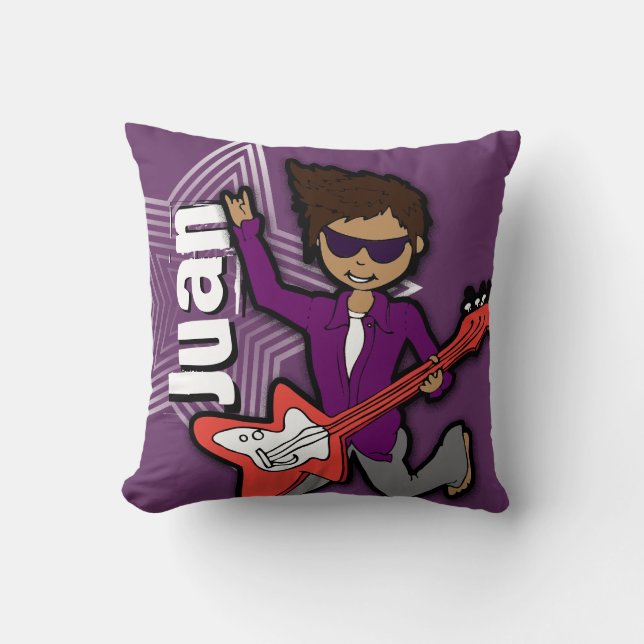 Kids name rockstar guitar boy purple pillow (Front)