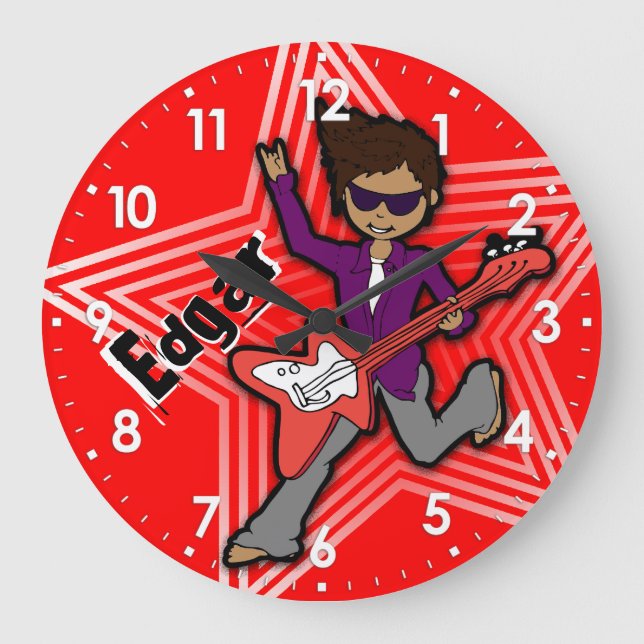 Kids name rockstar guitar boy red clock (Front)