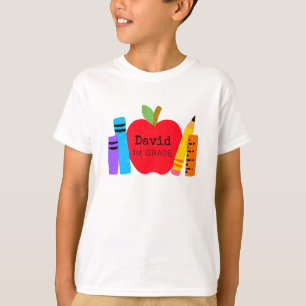 Kids NAME School GRADE Apple Books Pencils Fun T-Shirt