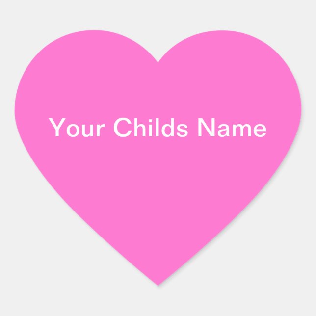 Kids Name Sticker Heart Personalised Pink White (Front)
