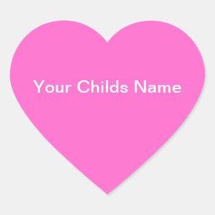 Kids Name Sticker Heart Personalised Pink White