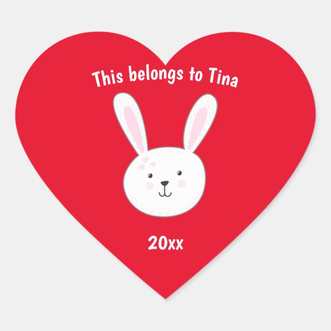 Kids Name Tag Bunny Rabbit Easter Red Heart (Front)