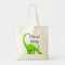 Kids named id green dinosaur book tote bag