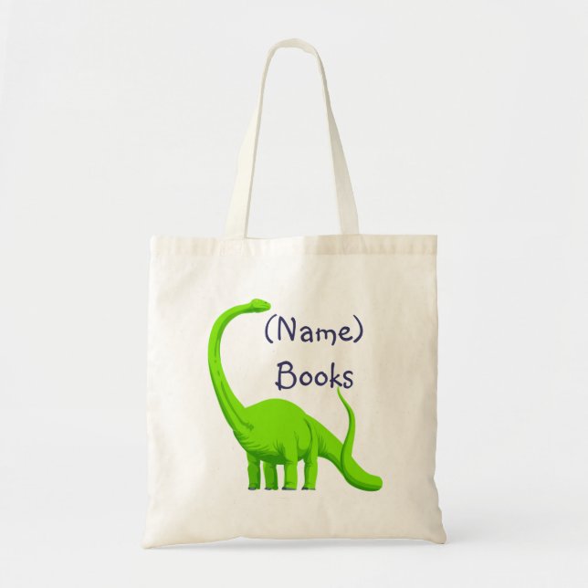 Kids named id green dinosaur book tote bag (Front)