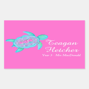 Kids named ID turtle hearts pink stickers